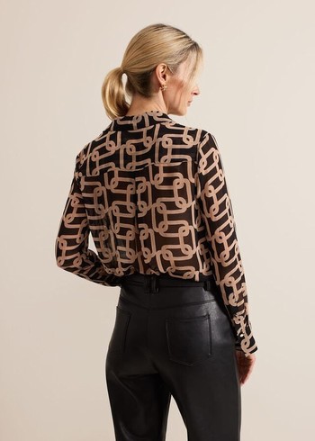 Phase Eight Cora Chain Print Shirts Black USA | 6245937-TQ